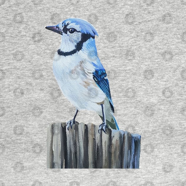 Blue Jay on a Post - fall bird painting (no background) by EmilyBickell